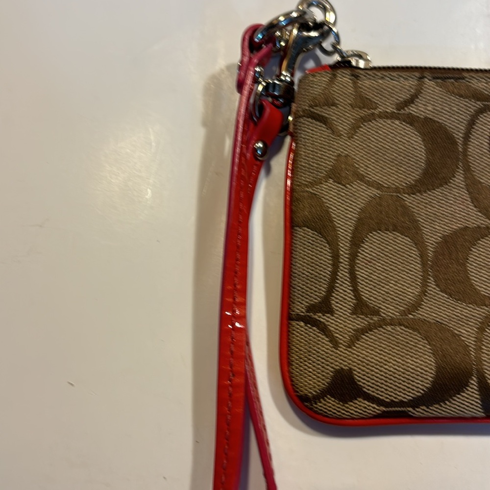 Coach small wristlet tan and dark pink also pink interior - Picture 3 of 7